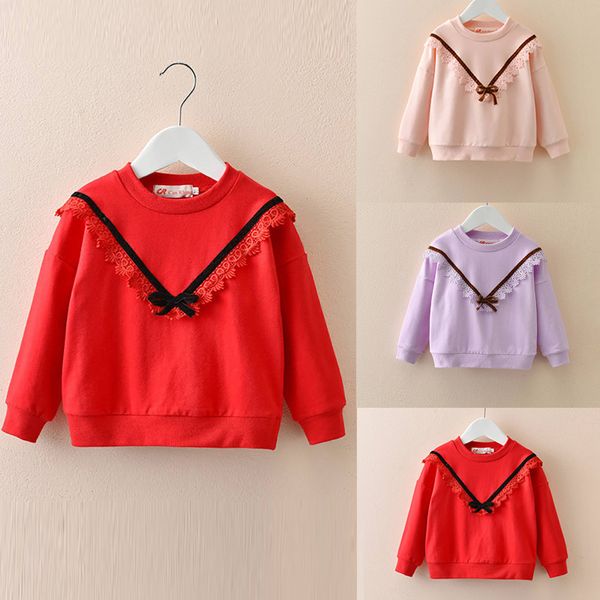 

girl's wear sweater long sleeves bottoming shirt children pure color t-shirt, Black