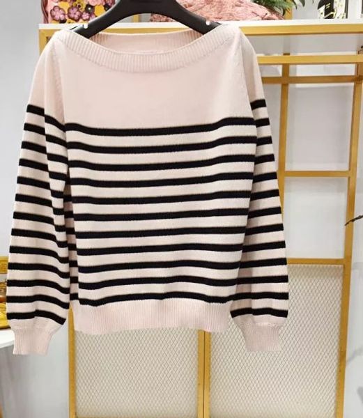 

women sweater 2019 new one-neck striped stitching loose sweater, White;black