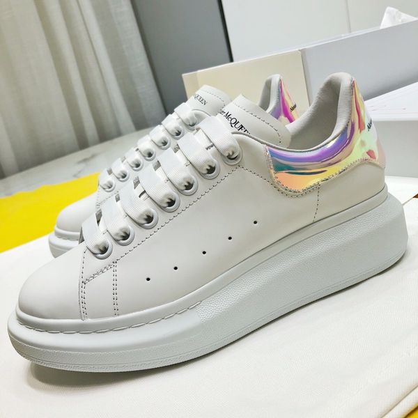 

platform men's and women's shoes wild vintage luxury white shoes star thick bottom leather reflective sneakers 09, Black