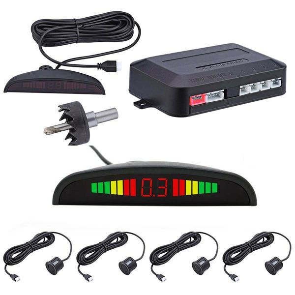 

black car reversing parking sensor 4 probe lcd display audio buzzer alarm kit