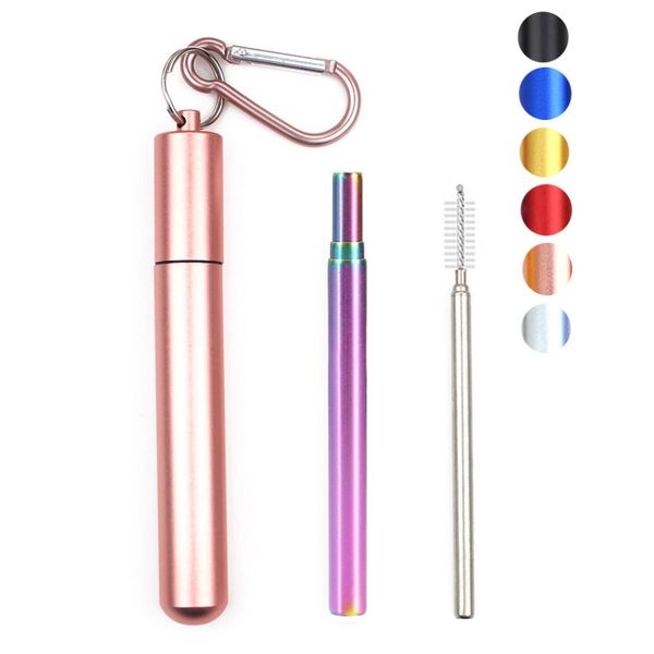 

20pcs reusable stainless steel straws three-section adjustable straight straw set with clean brush for water coffee