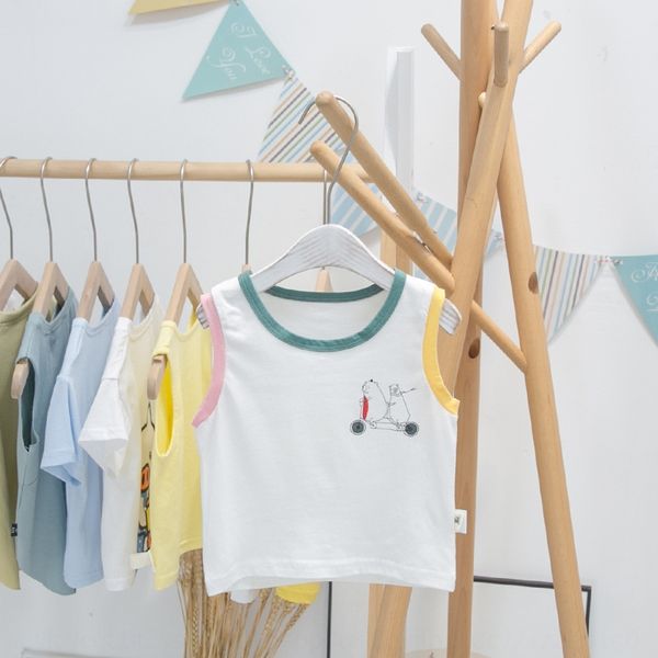 

male baby summer dress western style cartoon boy pure cotton t-shirt vest vest baby clothes thin children sleeveless t-shirt fashion, Blue