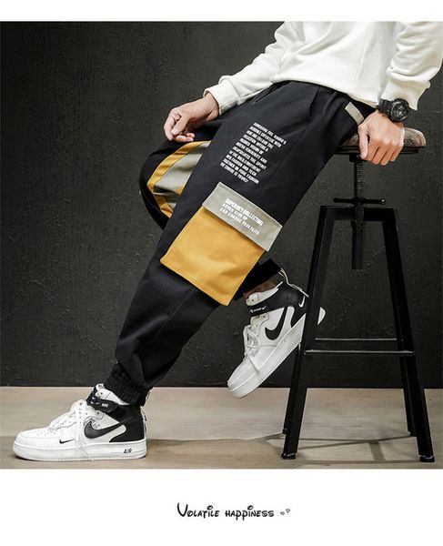 

mens cargo pants with pocket fashion style males plus size pants loose males casual sports pants, Black