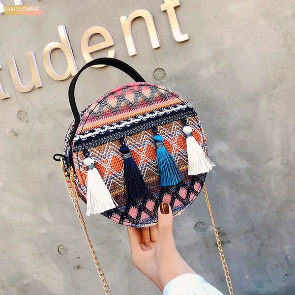 

shoulder bag women ins super fire national wind portable small round bag tassel packet female fashion versatile plain bags 2020