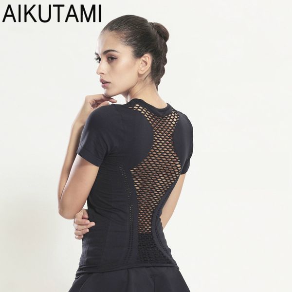 

sport shirt women yoga gym t-shirt hollow back mesh short sleeve breathable shirts for women yoga shirts sportwear, White;red