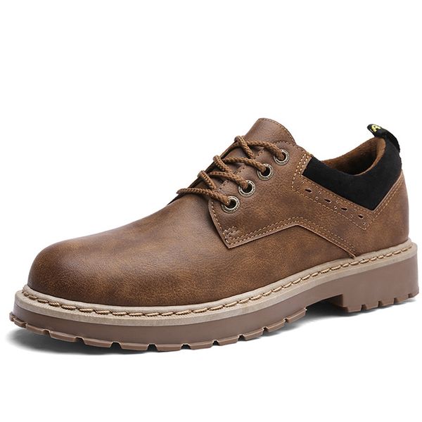 

casual boots men pu leather mens shoes lace-up casual work shoes rubber sole ankle boots for men velvet autumn winter, Black