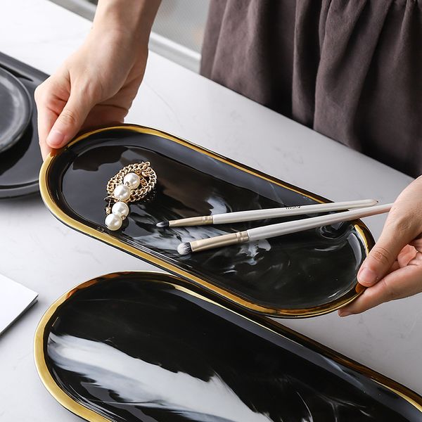 

nordic phnom penh ceramic marble pattern jewelry cosmetic storage tray modern minimalist home bedroom sundries snack tray