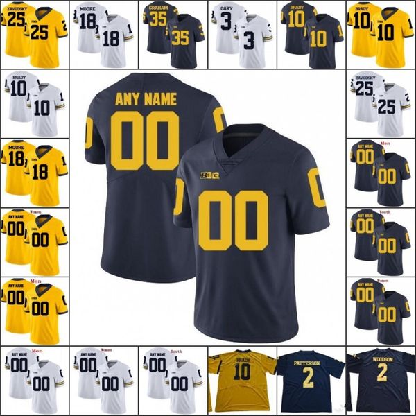 

custom michigan wolverines college football stitched any name number jerseys white navy blue yellow gold brady patterson gary collins bush, Black
