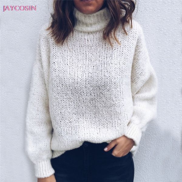 

jaycosin 2019 personality colorful sweater women fashion solid knitted pullover long sleeve turtleneck sweater blouse drop 0806, White;black