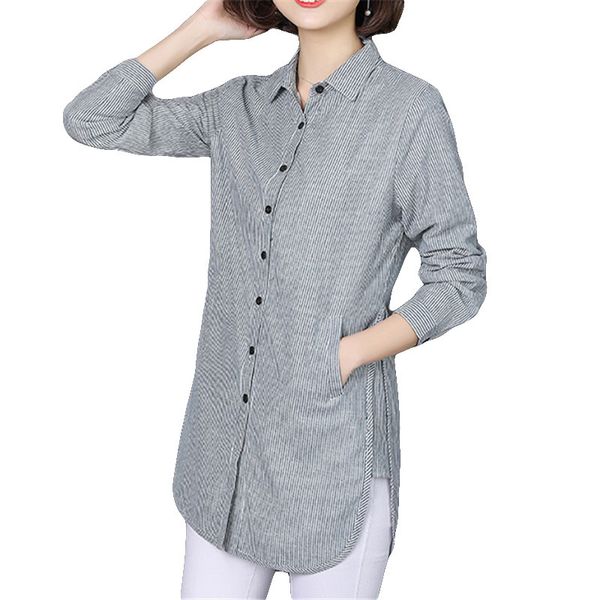 Vogorsean Camicetta a righe da donna Camicia casual stile allentato Plus Size Primavera Autunno Manica lunga da ufficio Abbigliamento da donna Top Y190427