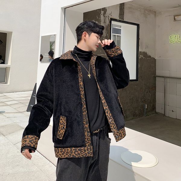 

autumn original custom models double-faced leopard loose jacket male, Black