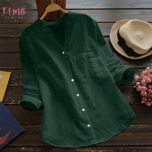 

women cotton linen casual solid long sleeve shirt blouse button down mujer de moda womens and blouses, White