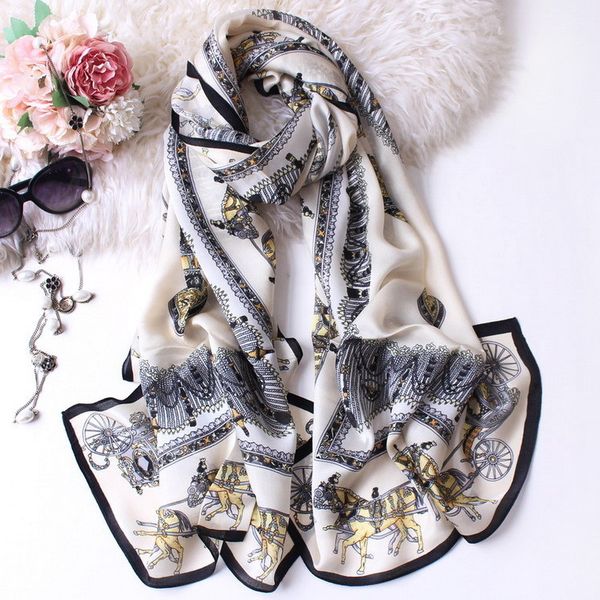 

chinese characteristics carriage porcelain bottle 100% joe its satin long towel silk joker scarf female batch, Blue;gray