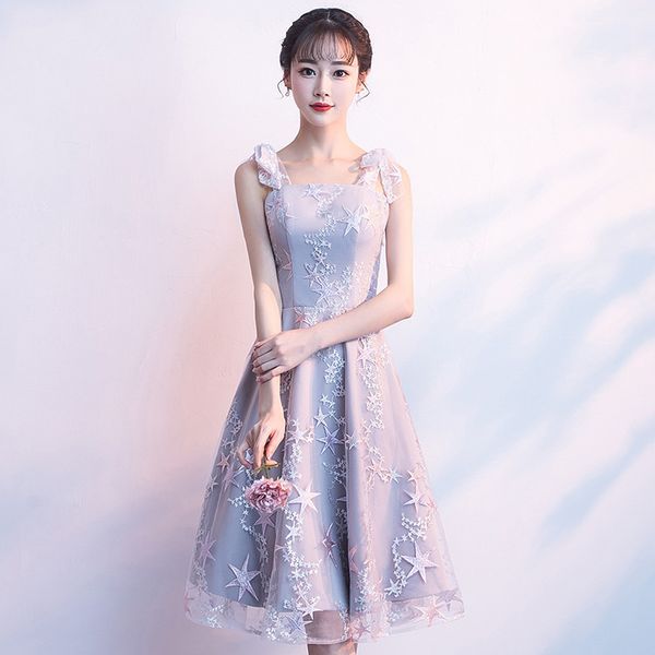 

appliques star grey cheongsam qipao women spaghetti dress with bows short lace elegant tight robe de soirree vestidos, Red