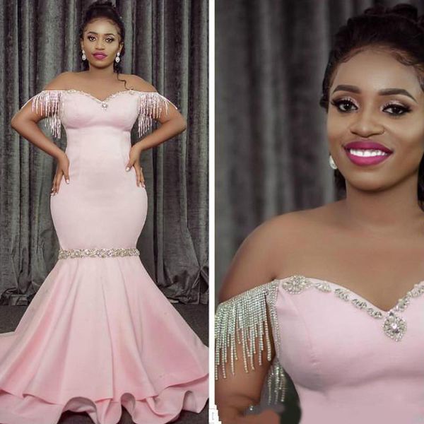 

2020 arabic pink evening dresses sweetheart beaded crystals mermaid prom dresses formal party pageant gowns, Black;red