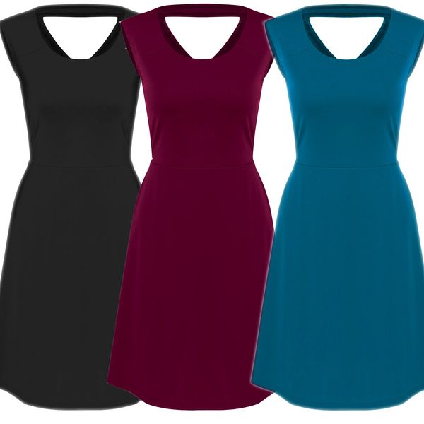 

2019 women's wear round collar sleeveless dew back mini pure color dress, Red;white