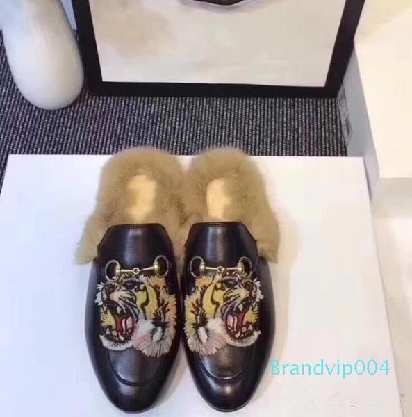

italy brand designers slides designer shoes loafers ladies casual slippers genuine leather sandals fur slippers, Black