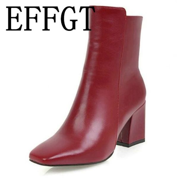 

effgt fashion women side zipper comfortable high heel ankle boots fashion pointed toe keep warm winter boots women shoes, Black