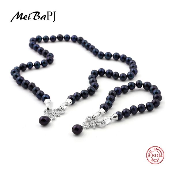 

meibapj] fashion design real culture natural freshwater pearl set bracelet and necklace jewelry for women wedding accessaries, Black