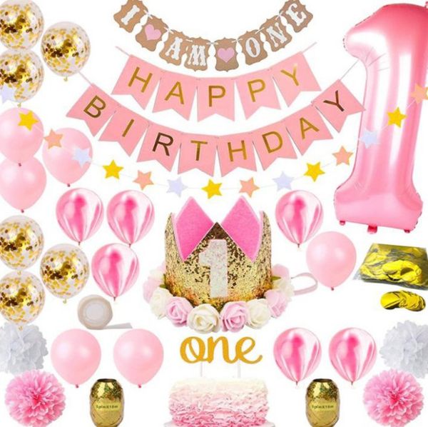 1st Birthday Decorations First Birthday Girl Pink Party Decoration 1 Year Birthday Decorations Baby Shower Decor One Year Old Birthday Party Theme