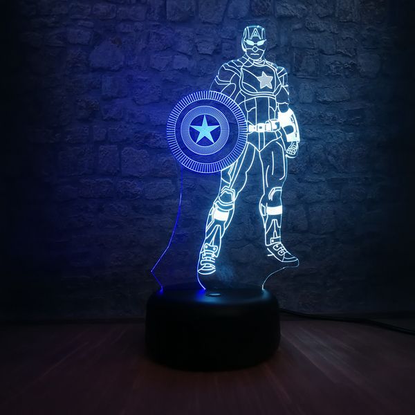 

new marvel cartoon figure american captain 3d table lamp mixed double 7 color mood gradient night light led child kid toy gift
