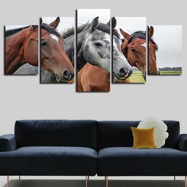 

5 panels brown and grey horses animal artworks giclee canvas wall art for wall decor abstract poster canvas print oil painting