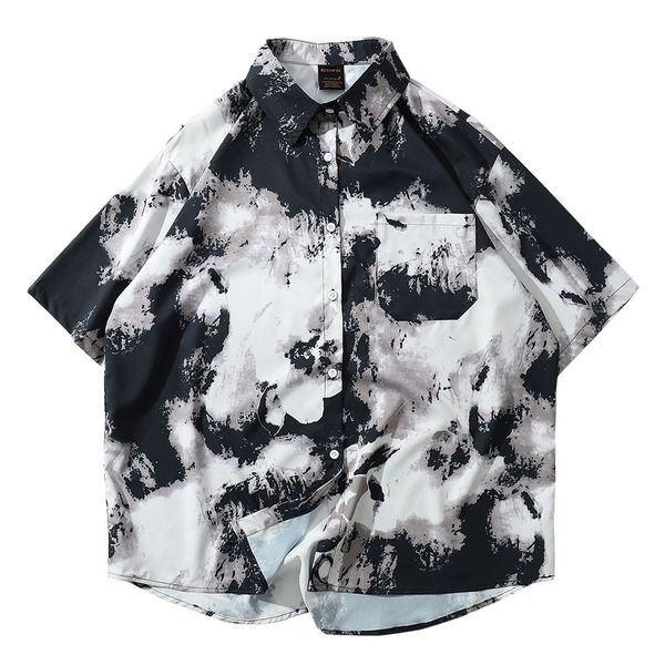 

casual male hawaiian shirts 2019 men's summer print turn-down collar slim fit short sleeve shirt blouse -2xl, White;black
