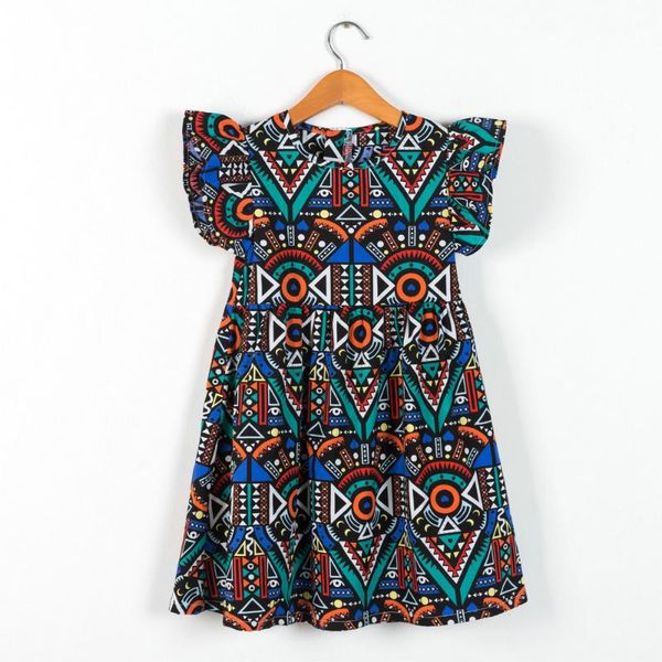 

ребёнки цветочные геометрическая printed летнее платье дети лепесток короткие рукава повседневные платья партии holiday beach daily wear оде, Red;yellow