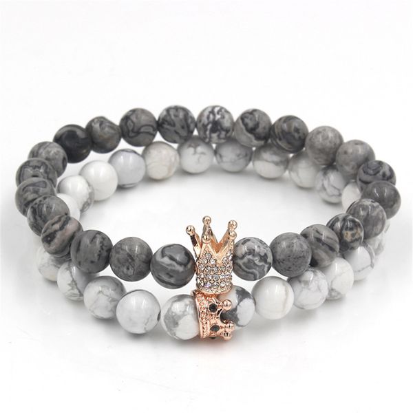 

faitheasy map microinlay in limestone crown hand string elastic bracelet, Golden;silver