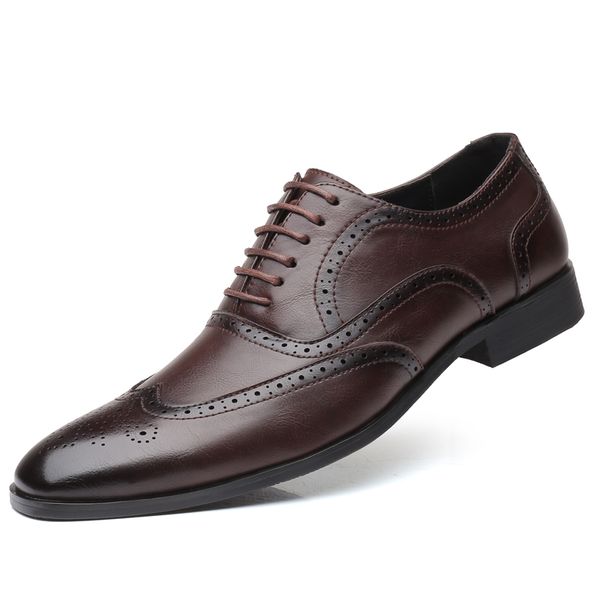 

new genuine leather men brogues shoes lace-up bullock business dress men oxfords shoes male formal, Black