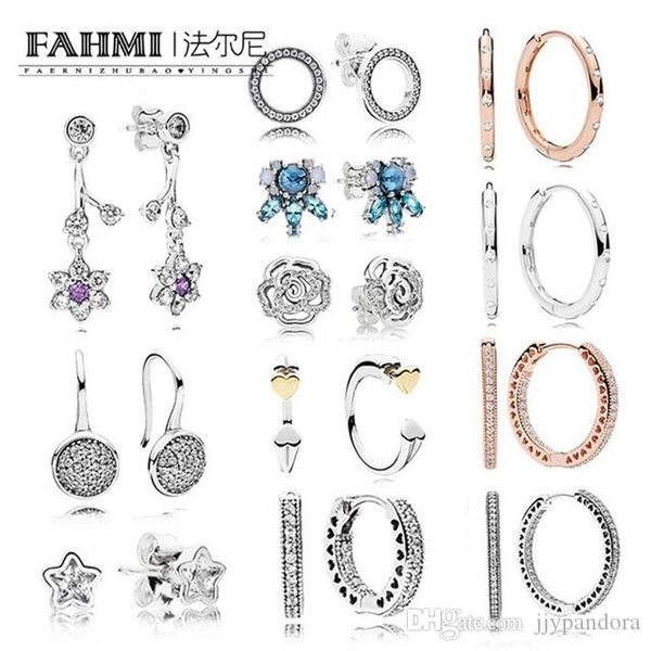 

fahmi 100% 925 sterling silver 1:1 fashion daisy rose stud earrings water drops love star ice crystal paw inlay earring, Golden;silver