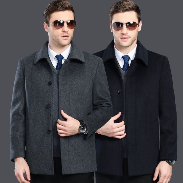

new mens wool coat autumn winter clothes men thickened overcoat short jacket covered button casual plus size m l  xxl 3xl 4xl, Black