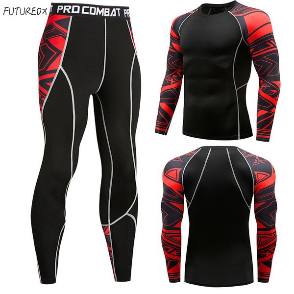 

fitness compression sets jerseys men 3d printed mma muscle shirt leggings base layer tights cycling base layers, Black