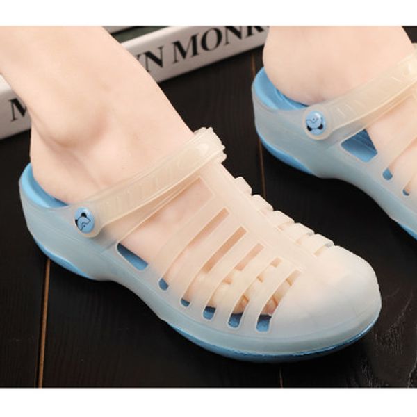 

summer mary jane hole shoes female slippers non-slip thick bottom beach shoes light wedge women flats soft jelly sandals, Black