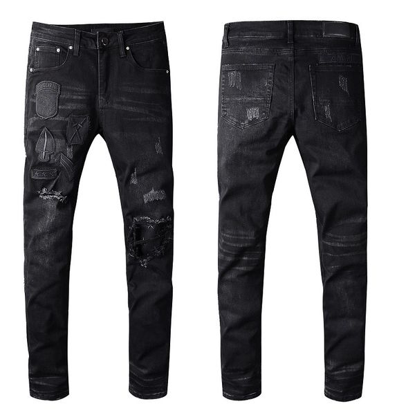 

fashion mens jeans men women motorcycle biker jeans mens distressed ripped slim skinny jeans black pants, Blue