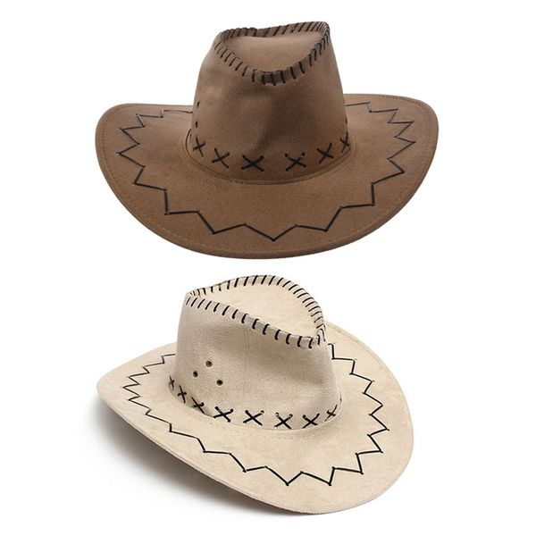 

2 pcs retro denim wild west cowboy cowgirl rodeo fancy dress accessory hats khaki & beige