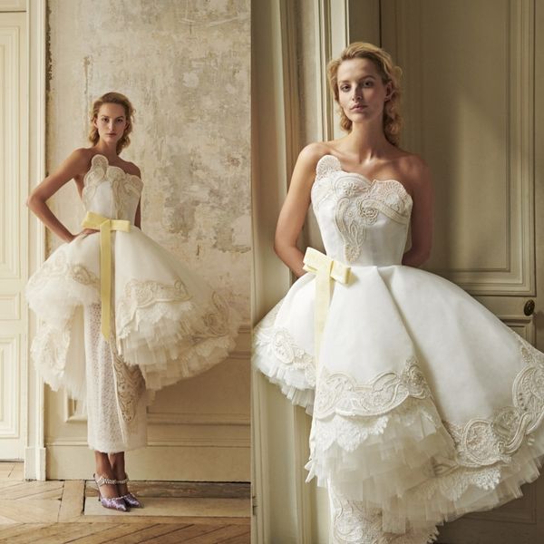 

new a line wedding dresses ruffles strapless tutu tiered bridal gowns plus size lace appliques wedding gown robe de mariÃ©e custom, White