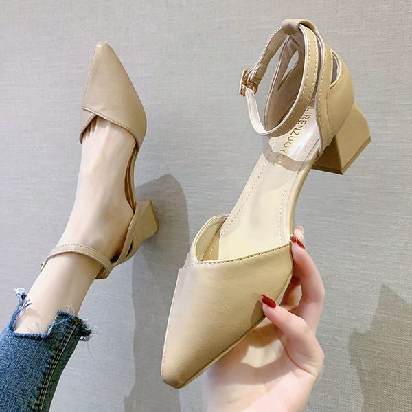 

buckle strap fashion womens shoes 2020 block heels black platform sandals all-match suit female beige med comfort block