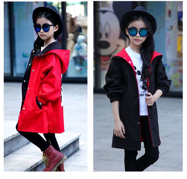 

girls trench coats spring autumn kids fashion long outerwear jacket for baby girls children casual cotton hoodies clothes outfit, Blue;gray