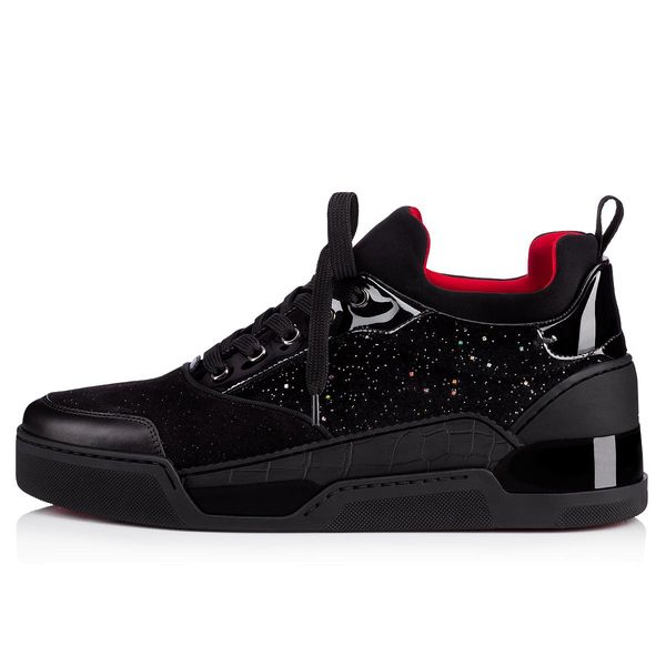 

New fa hion black 13 chri tian box 13 louboutin flat neaker men women aurelien neaker red bottom hoe double color rivet hoe, Black;brown