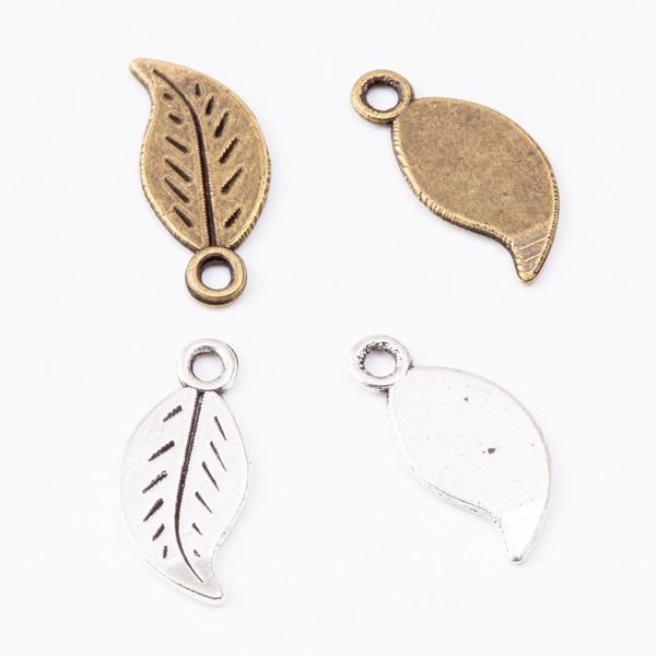 

100pcs mini 15*7mm jewelry charms leaf shape classical vintage silver bronze alloy bracelet necklace earring charms craft, Bronze;silver