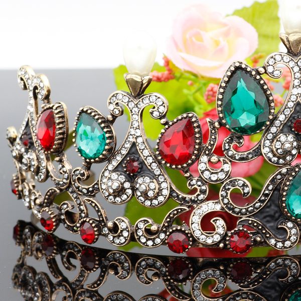 

colorful women bead resin crown hair jewlery morocco sparkling crystal tiaras princess royal wedding hair hoop headband hairwear, Golden;white