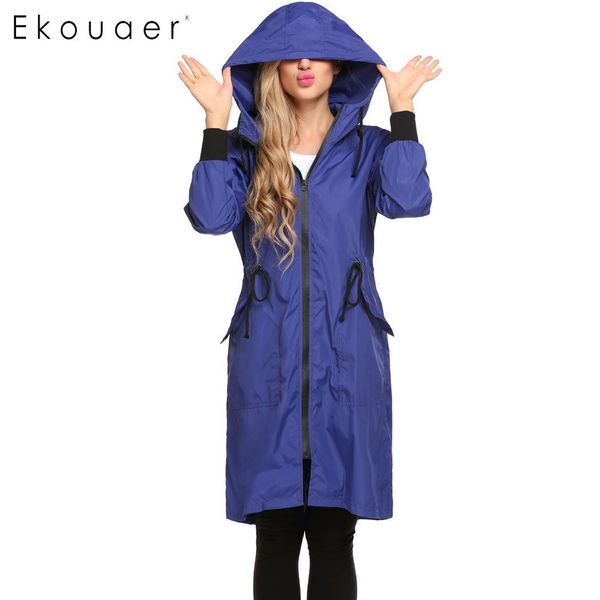 

ekouaer women hooded long jacket long sleeve lightweight waterproof rain jacket raincoat female fashion outwear, Tan;black