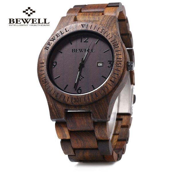 

bewell zs-w086b wood watch men analog quartz movement date waterproof male wristwatches relogio masculino, Slivery;brown