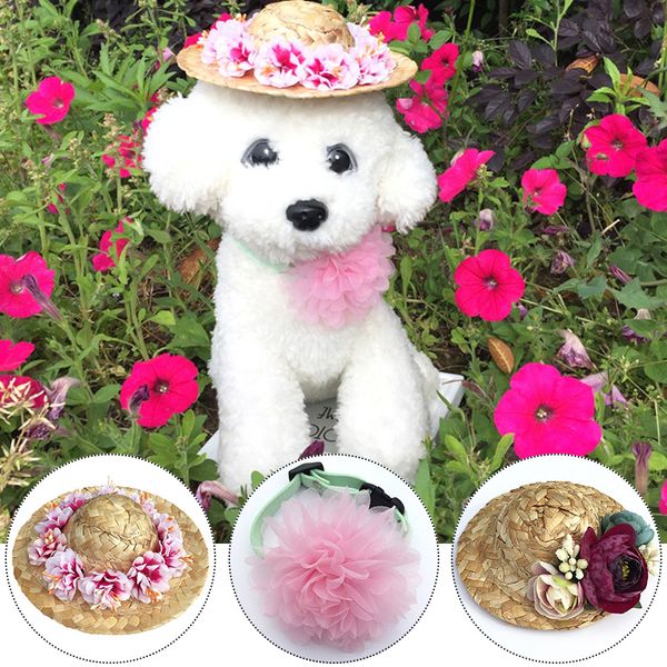 

pet outdoor beach hat summer dog straw sun hat hawaii style sombrero caps for small dogs cats pet accessories