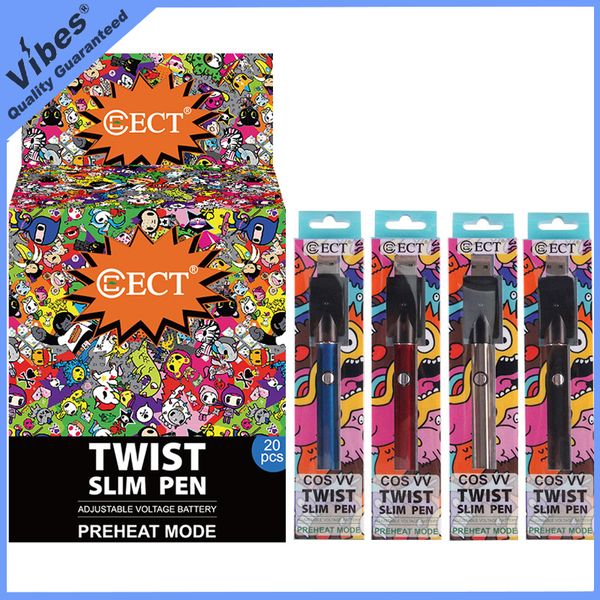 

100% оригинал ECT COS VV Twist Slim Pen 380 мАч Разогрев Vape Батарея 510 Напряжение резьбы с переменным током Batt Fit TKO картриджи VS OOZE