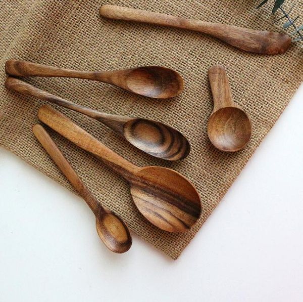

100pcs wooden spoon eco-friendly natural teakwood long handle salad mixing spoon icecream scoop tableware
