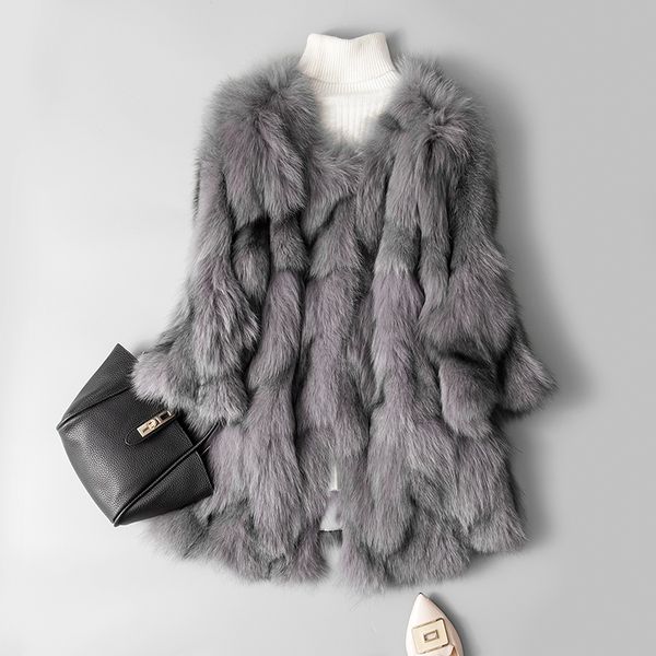 

natural fur jackets women o neck 3/4 sleeve real fur coats woman genuine outerwear 2018 new autumn winter, Black