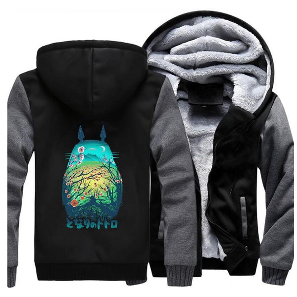 

tonari no totoro thick hoodies sweatshirt fleece cute coat men japan anime jackets winter warm streetwear harajuku sportswear, Black