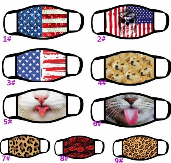 Cartoon Anti-Poeira Cotton Mouth Máscara Facial Unisex Ciclismo usando máscaras Bandeira leopardo preto Moda 3D Máscaras impressão de algodão